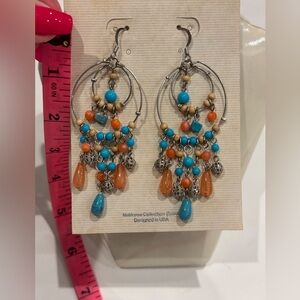 Fashion Boho Earrings NWOT in Blue/coral colors perfect for Summer.
